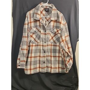HFX Womens Shirt Jacket Fit Snap Button (Gray/Brown, Large)